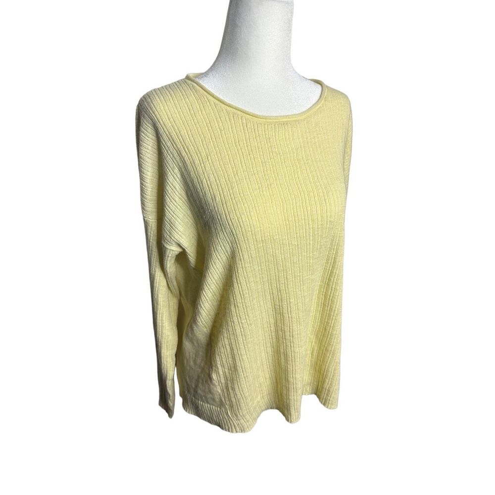 Eileen Fisher Ribbed Slub Yellow System Cotton & Linen Long‎ Sleeve Top Medium